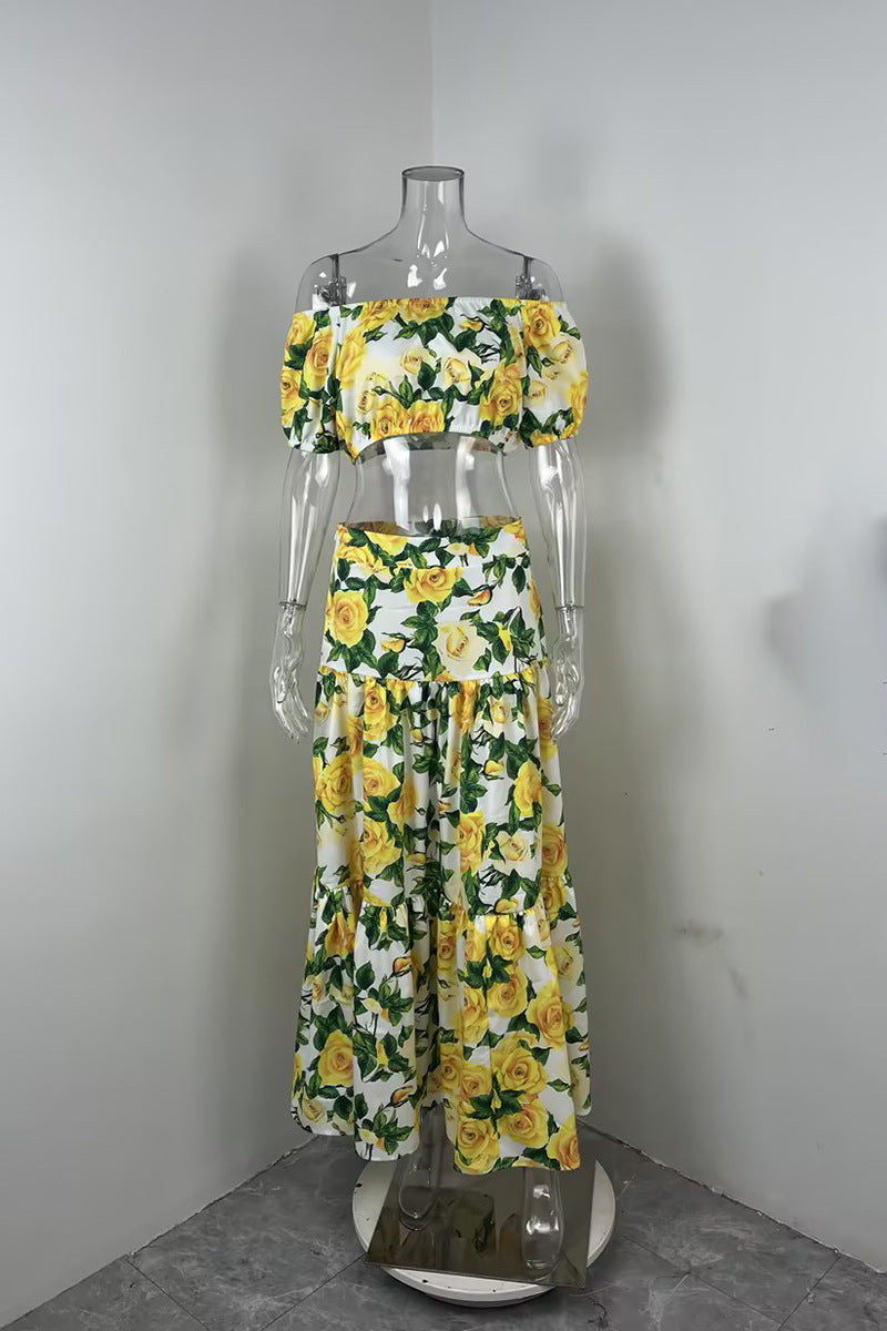 Women off-shoulder Strapless Top + skirt two-piece set 6