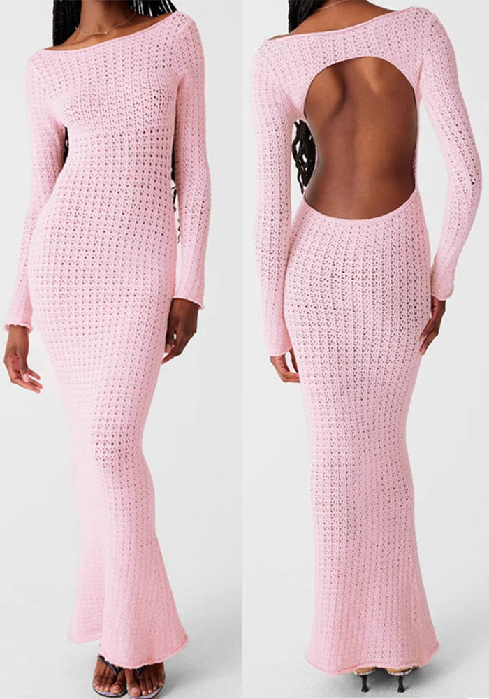 Women's Backless Long-Sleeve Knit Dress