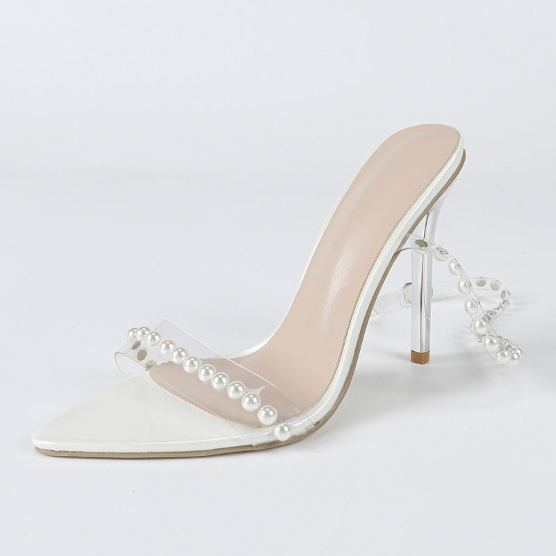 Women Summer Pearl Pointed High-Heeled Sandals 6