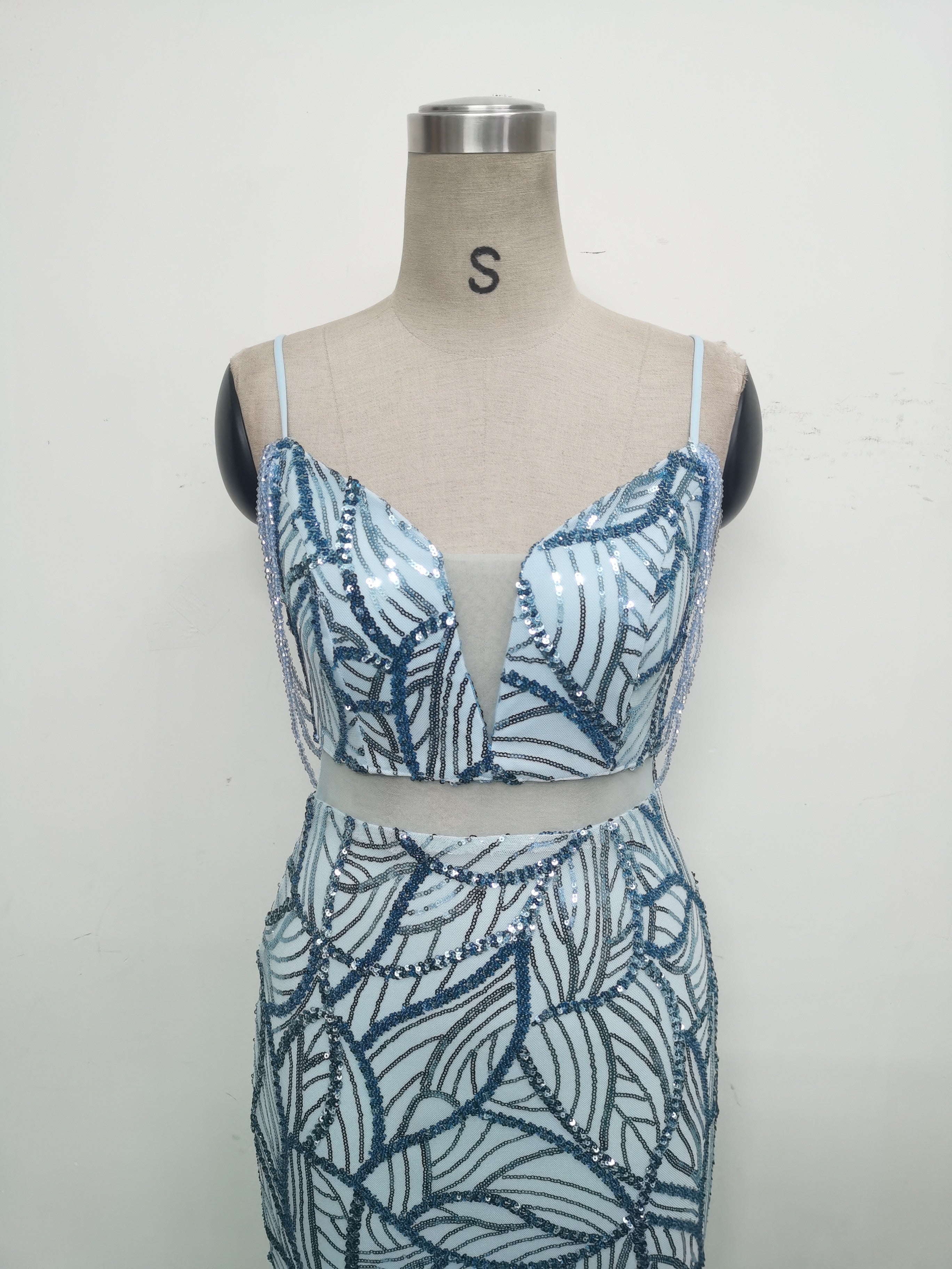 Women beaded cross Lace-Up hollow Patchwork Formal Party evening dress 48