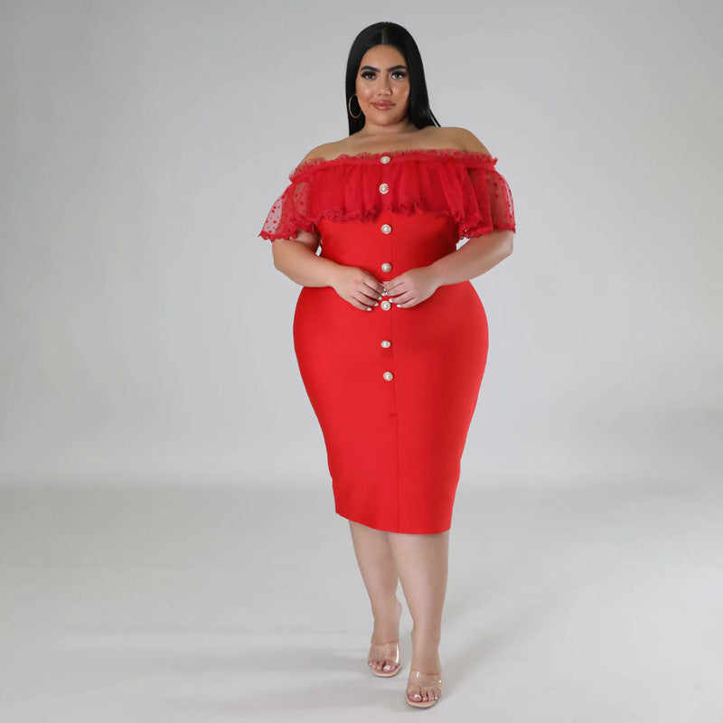 Plus Size Women Summer Off Shoulder Ruffles Dress 6