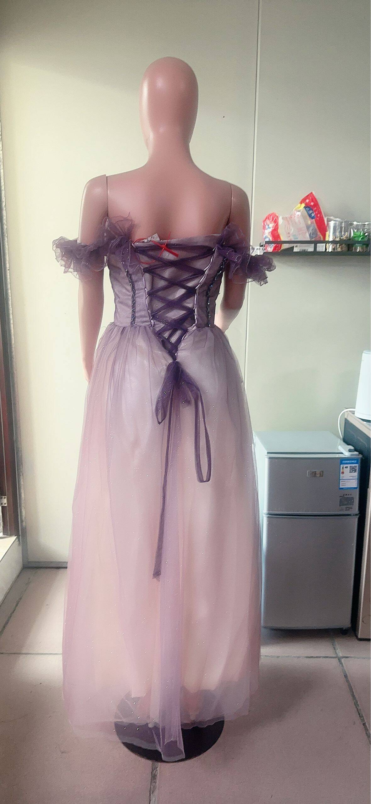 Purple Evening Dress Summer Women Off Shoulder Elegant Chic Long Cantata Dress（Processing time need 3-6 days） 4