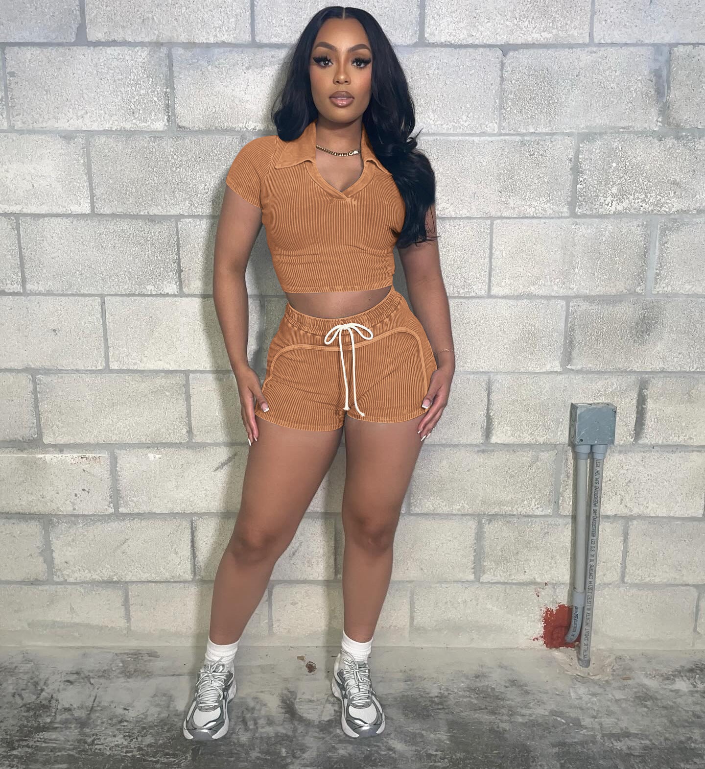 Women's Ribbed fashion Casual Two Piece Shorts Set