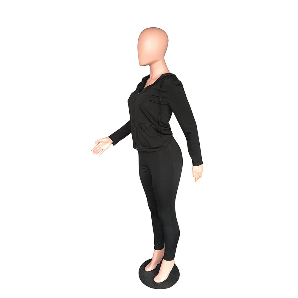 Women's Autumn Style Hat Pocket Zipper Fashion Casual Sport Two Piece Set 54