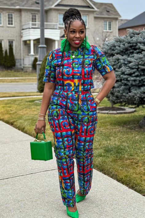 Women Sexy Printed Wide-Leg Stretch Crop Top Two-piece Set 5