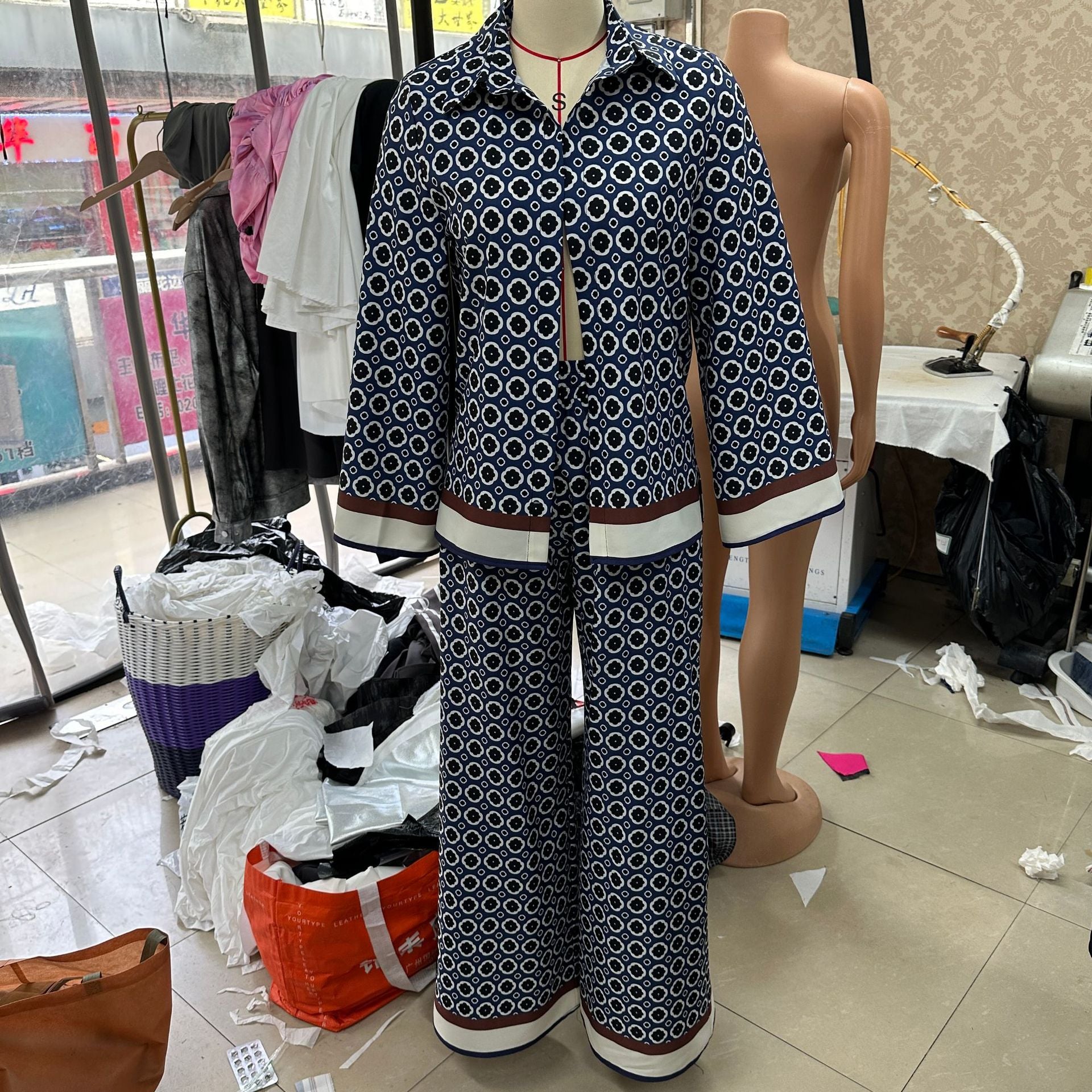 Women Casual Print Long Sleeve Shirt and Long Pants Two-piece Set 8