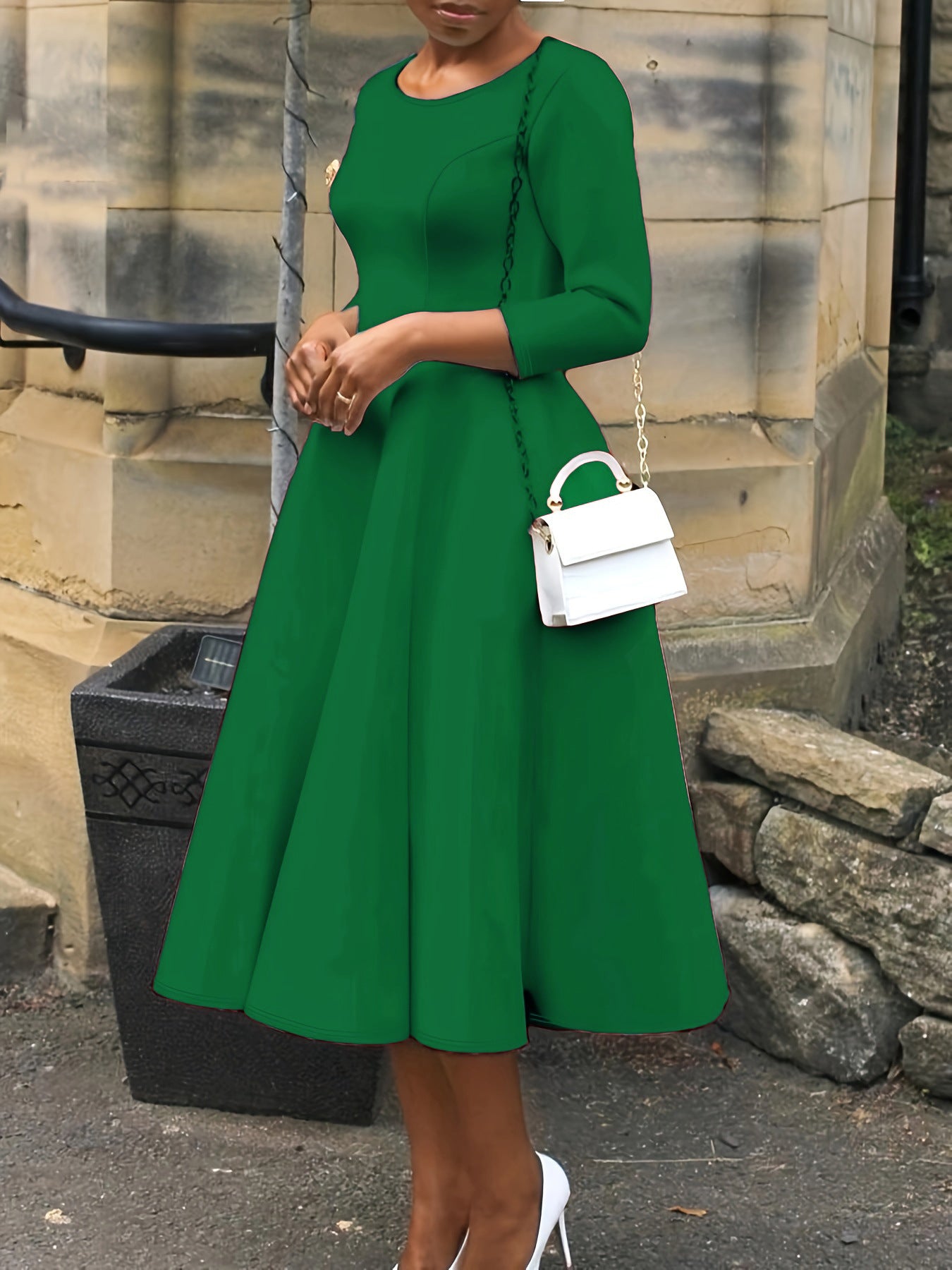 Plus size Women three-quarter sleeve round neck dress 6