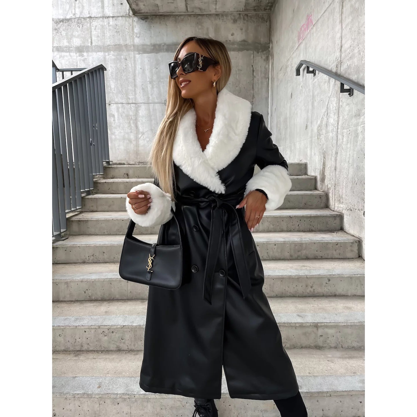 Autumn And Winter Fashionable Fur Collar Pocket Loose Leather Casual Jacket 3