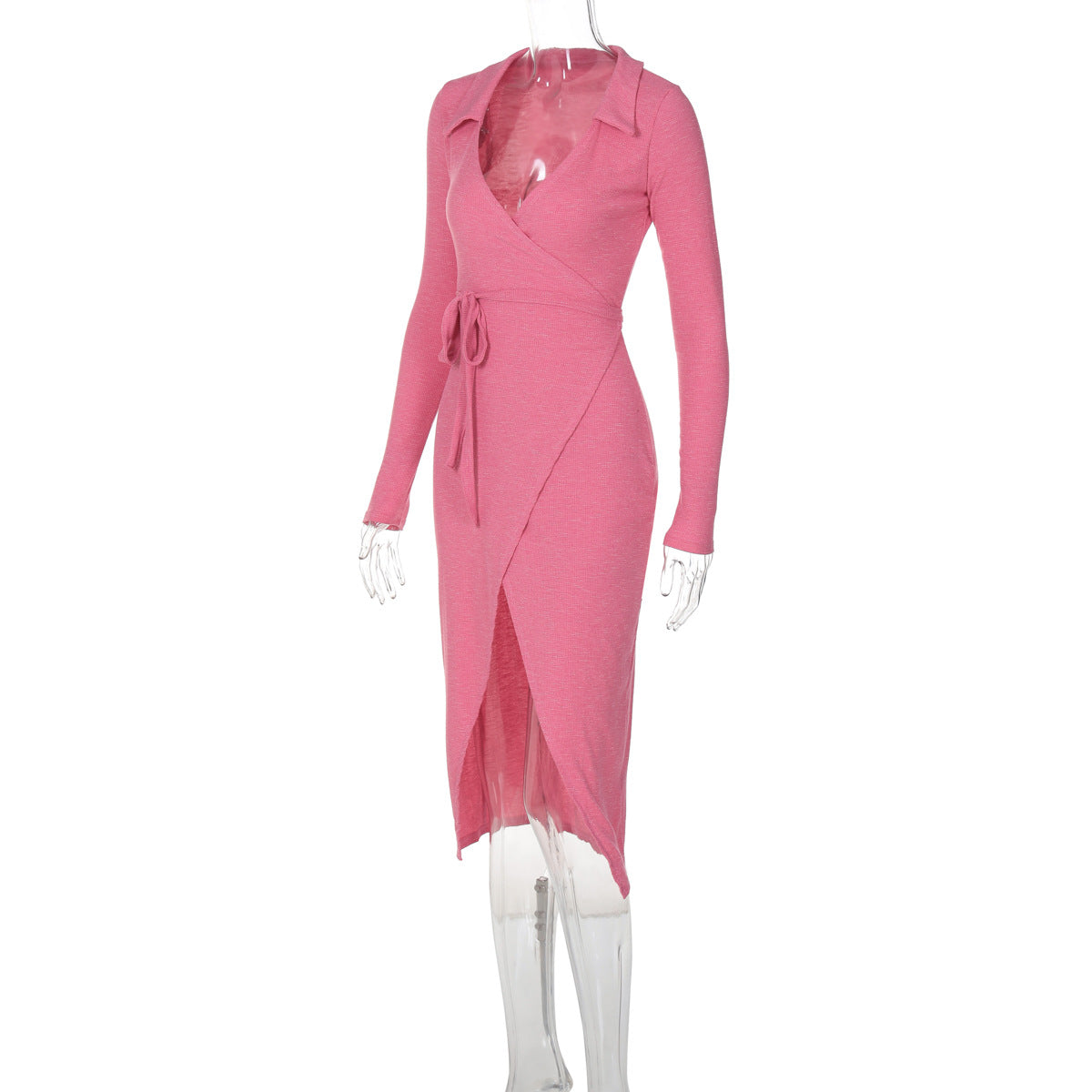 Autumn Winter Long Sleeve Sexy Tie Slim Waist Split Long Dress 15