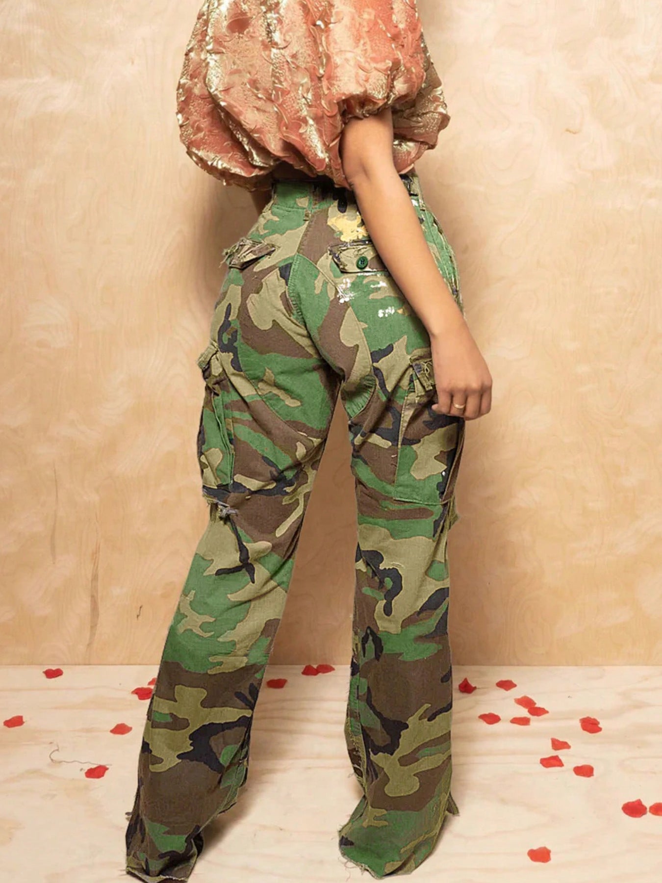 Women Casual Camouflage Print Pocket Cargo Pants