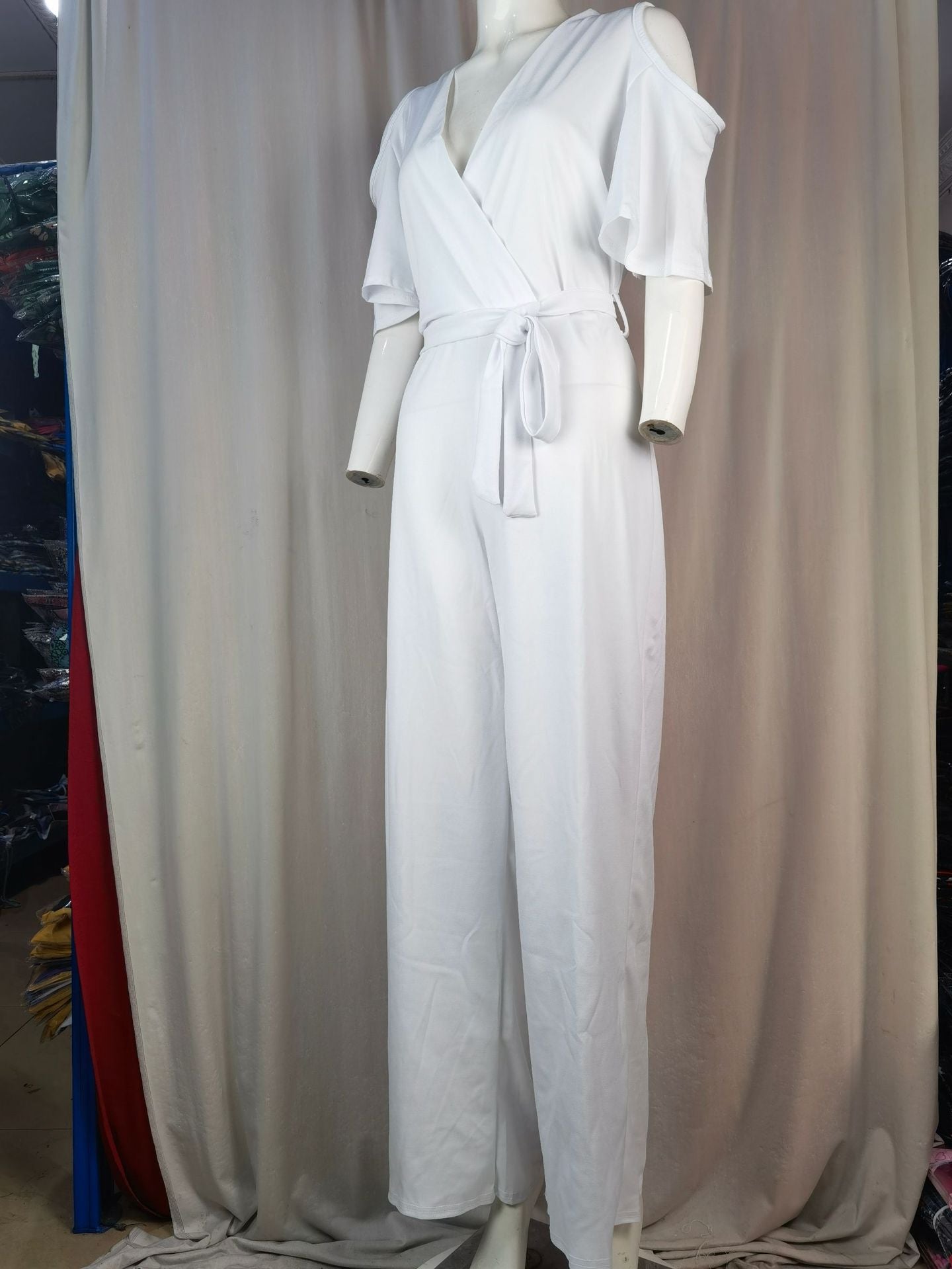 Women Cut Out Short Sleeve Wide Leg Jumpsuit with Belt 24