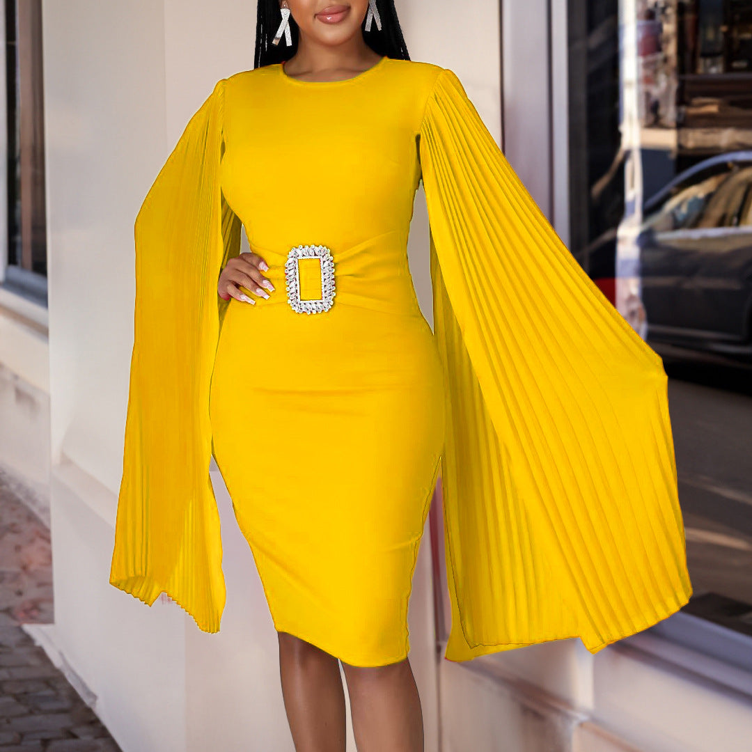 Plus Size Women African Solid Bodycon Cape Dress 3