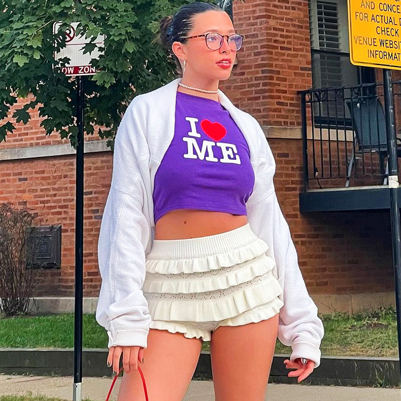 Women Summer Sexy Solid Multi-layered Ruffle Lace Shorts 14