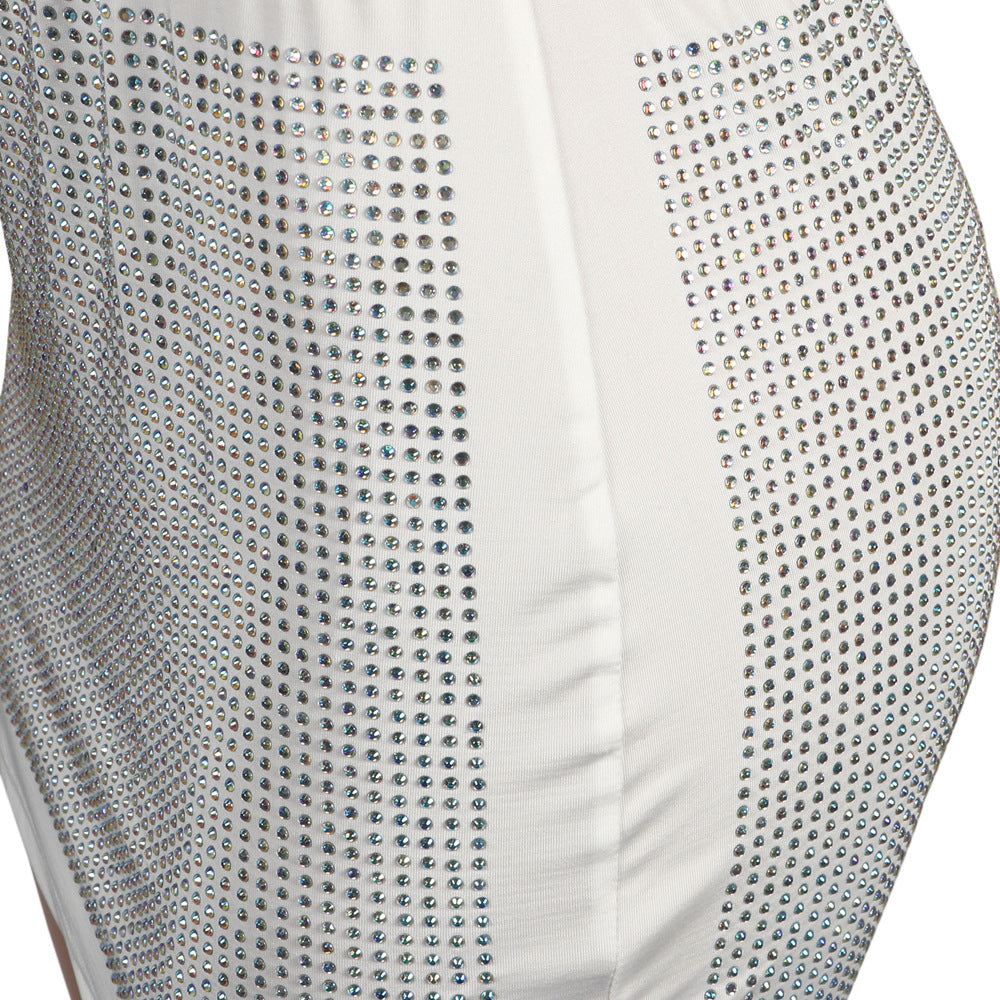 Sexy diamond-encrusted deep V-wrapped chest strap two-piece skirt set 46