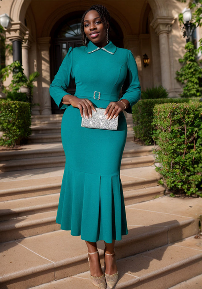 Plus Size Women African Shirt Collar Formal Party Fishtail Dresses