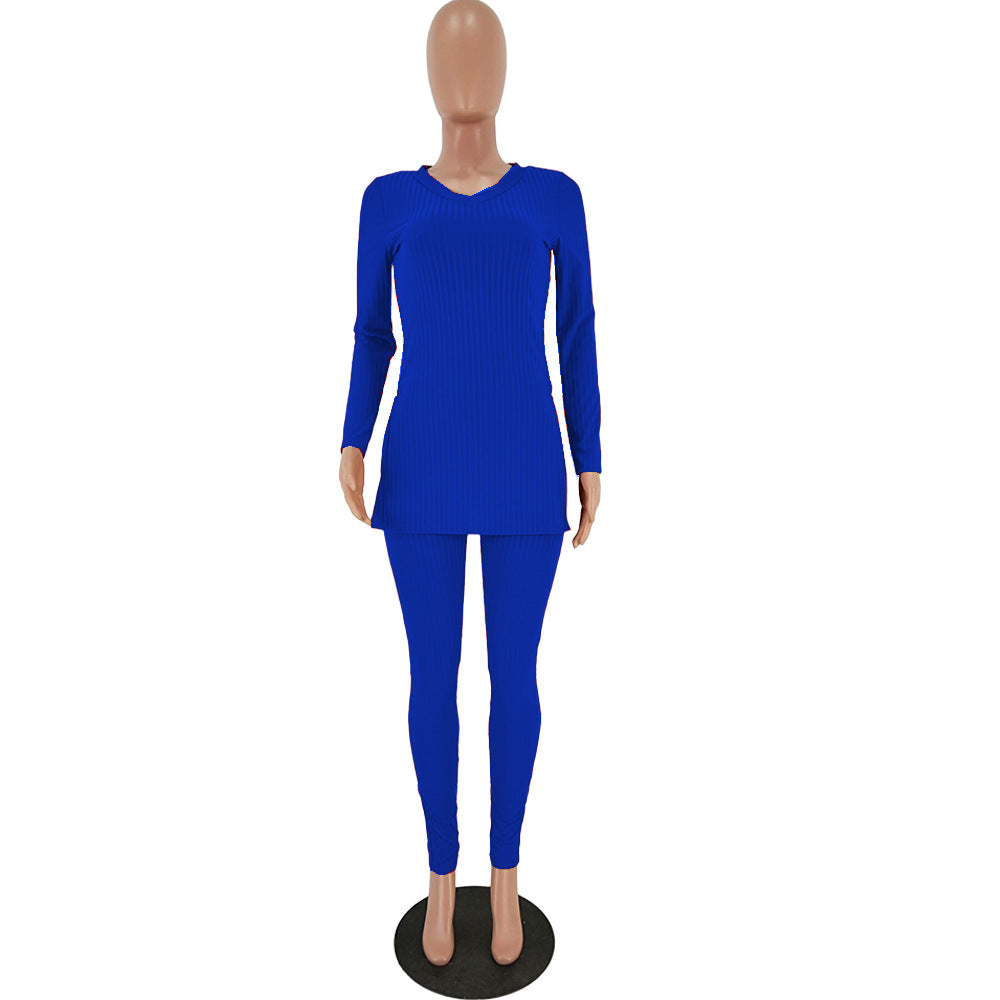 Women slit Ribbed sexy Top and Pant two-piece set 19