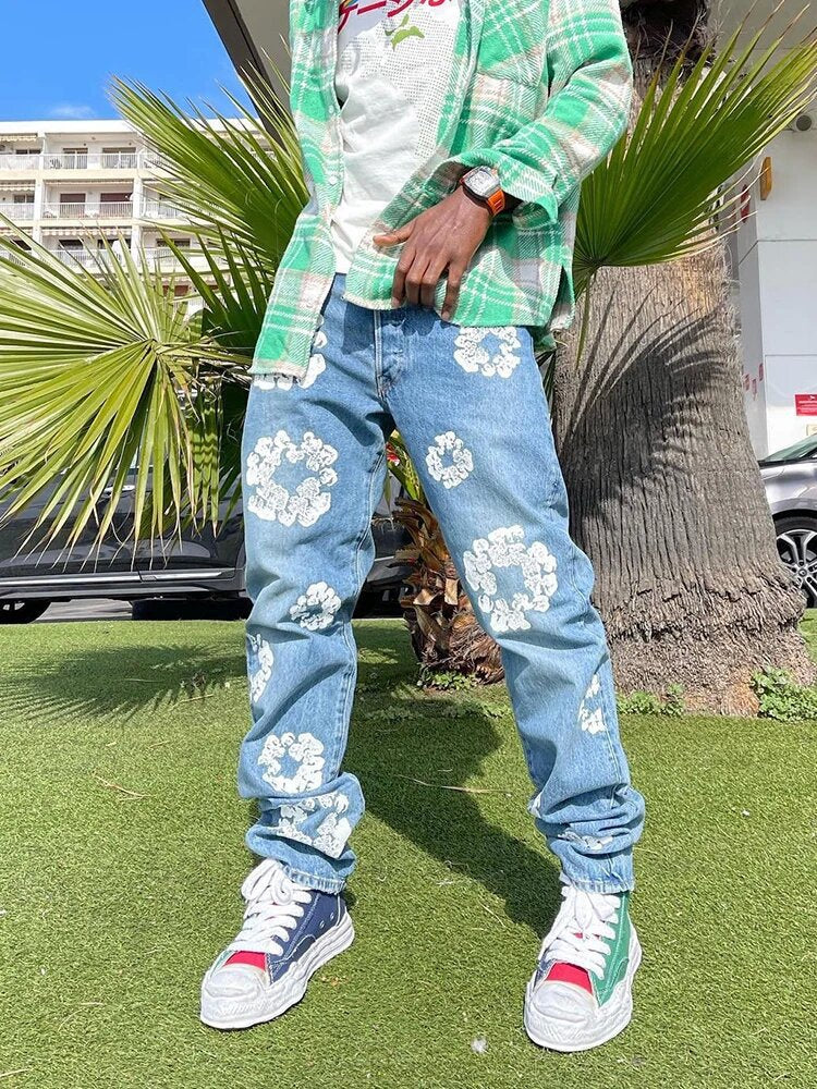 Men Casual print Denim Pants 6