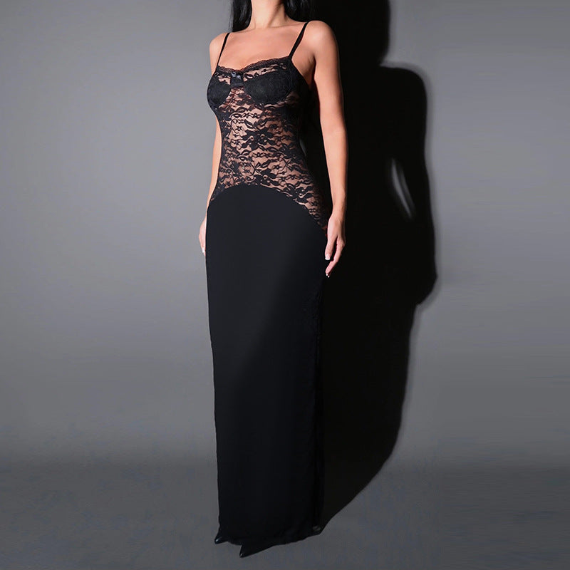 Women Suspender Lace Sexy Elegant Backless Dress 4