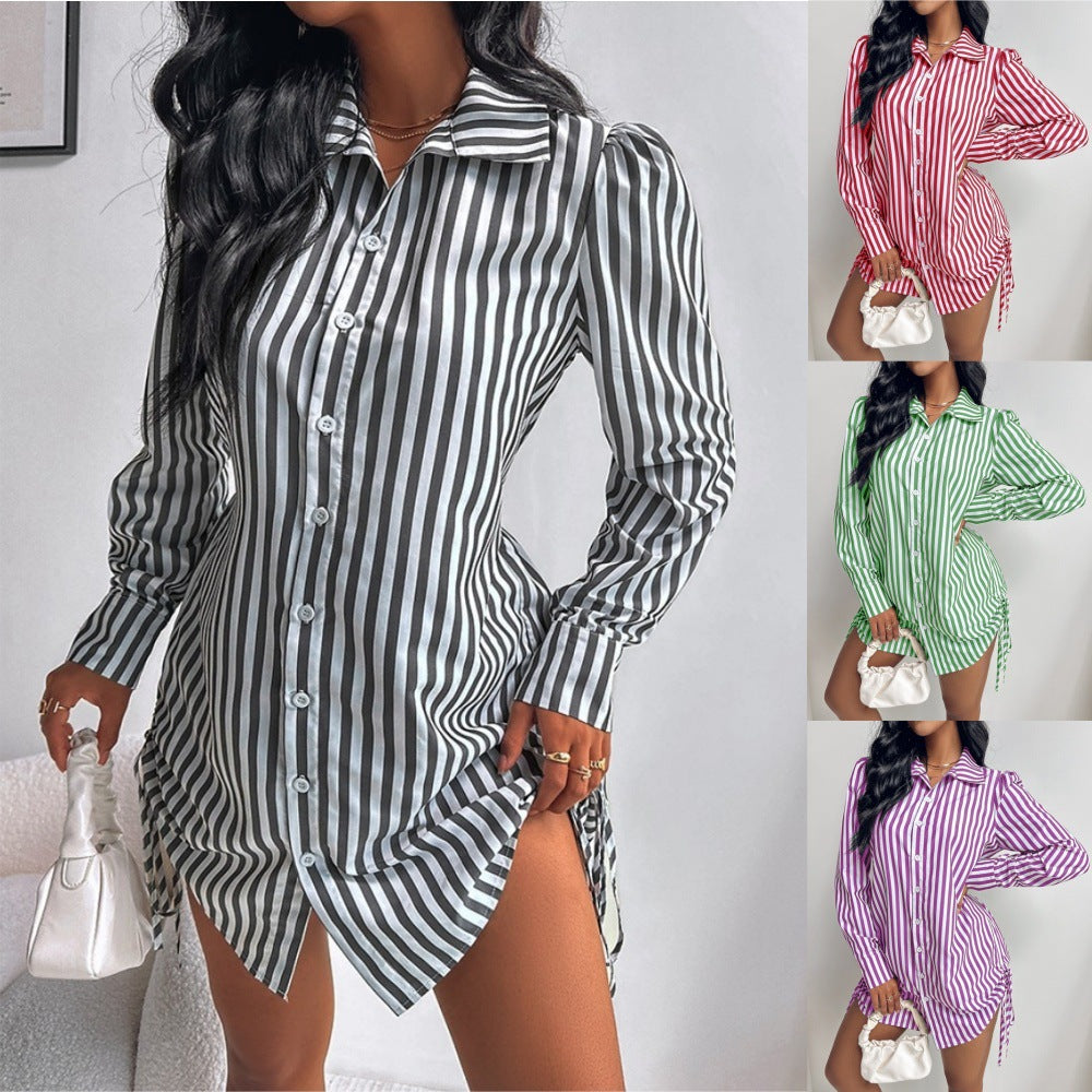 Women Sexy Drawstring Shirt Dress