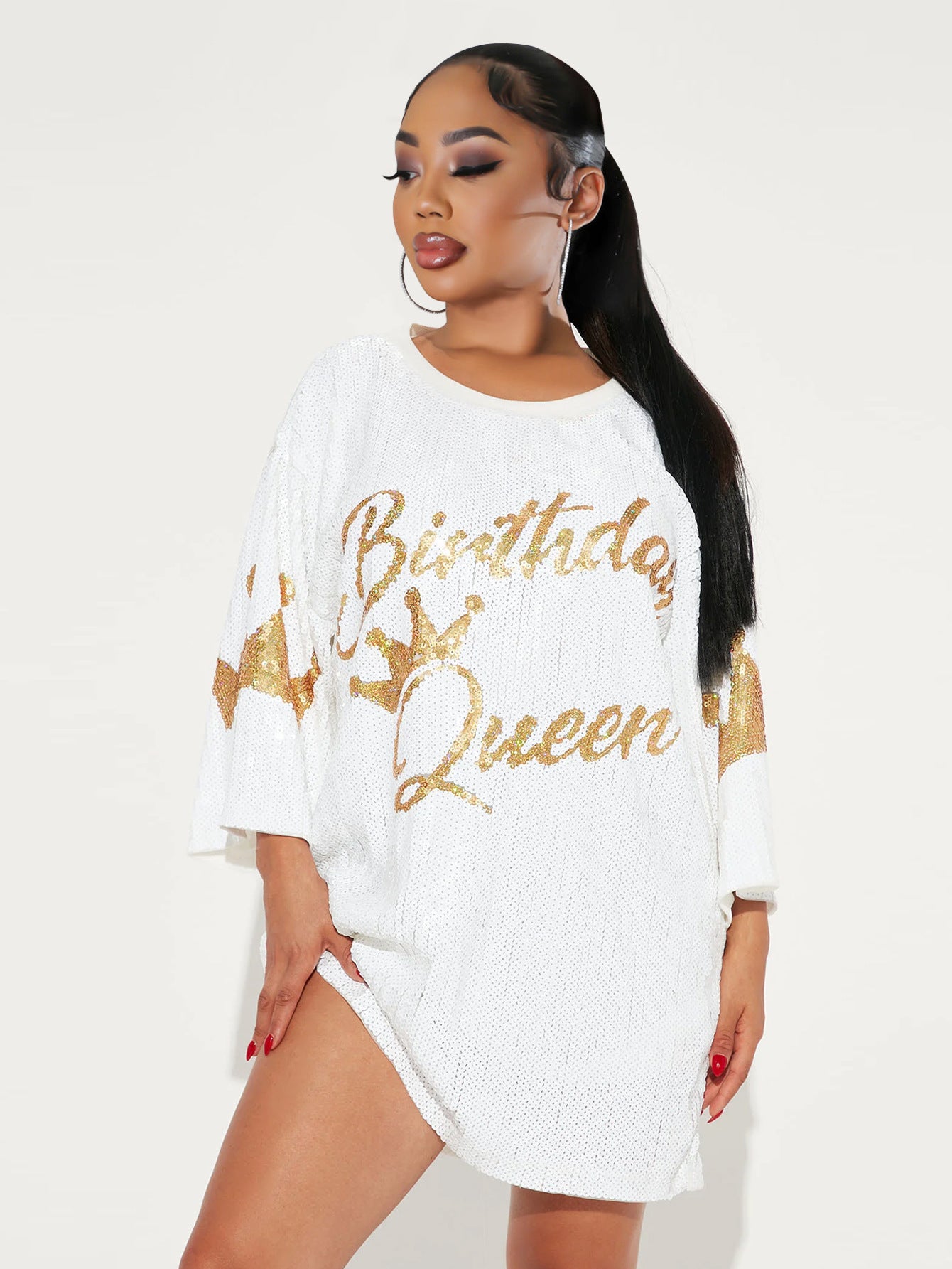 Women Round Neck Casual Sequin Short Sleeve Maxi Dress