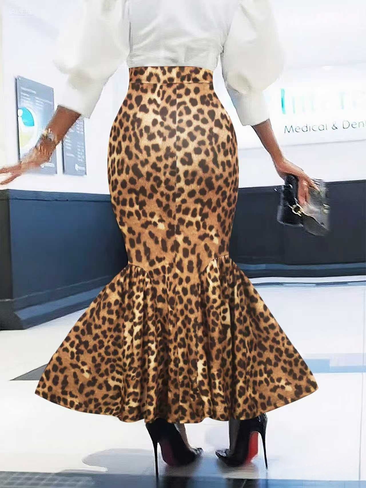 Women's Leopard Print Elegant Slim Fit Fishtail Skirt 3