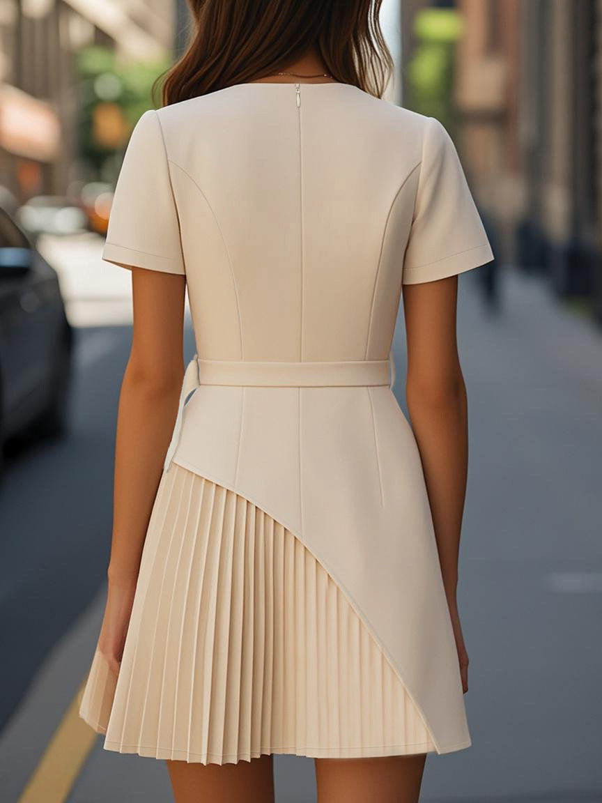 Summer Fashion Chic Dress Slim Waist Patchwork Pleated Dress 3