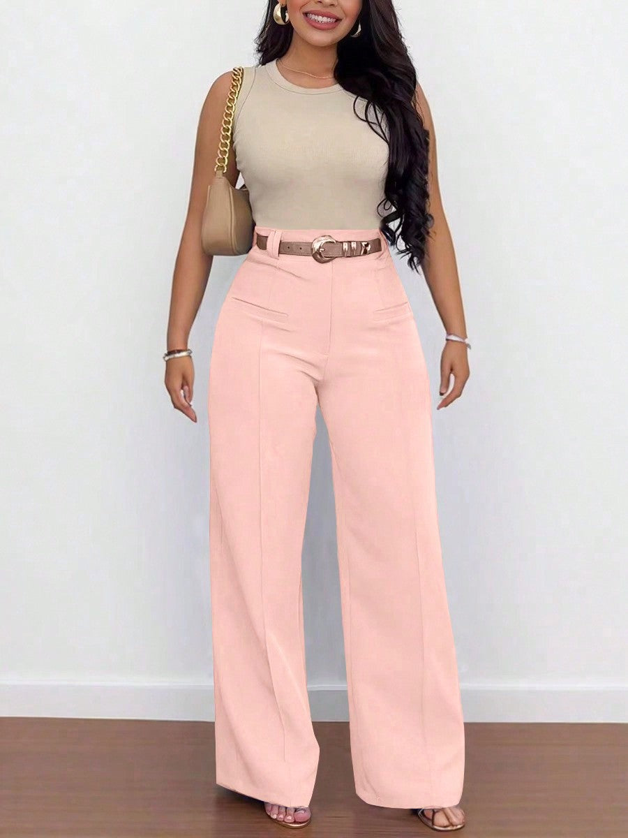 Women's casual fashion high waist wide leg slim fit loose trousers 7