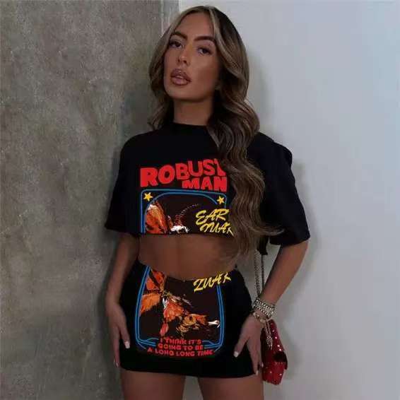 Women Casual Print Top and Skirt Two Piece Set 4