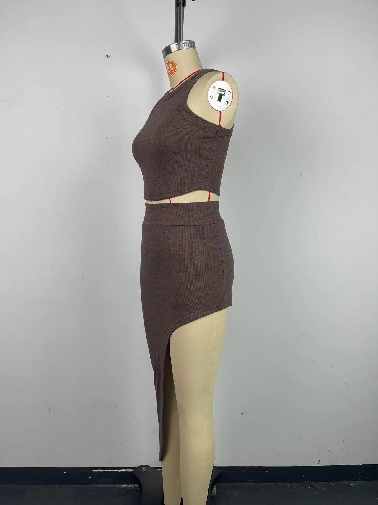 Women's Summer Sleeveless Slim Vest Irregular Long Skirt Two Piece Set 8