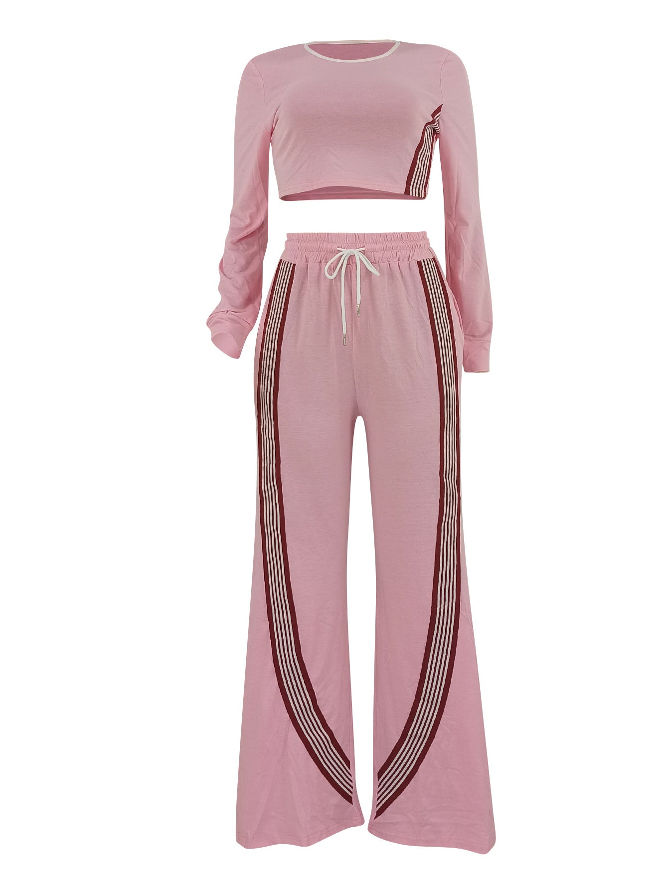 Women's Fashion Casual Long Sleeve Top & Side Striped Sporty Pants Two-Piece Set 14