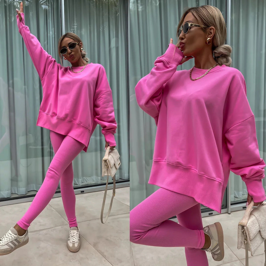 Women Spring Casual Long Sleeve Top and Long Pants Two-piece Set 18