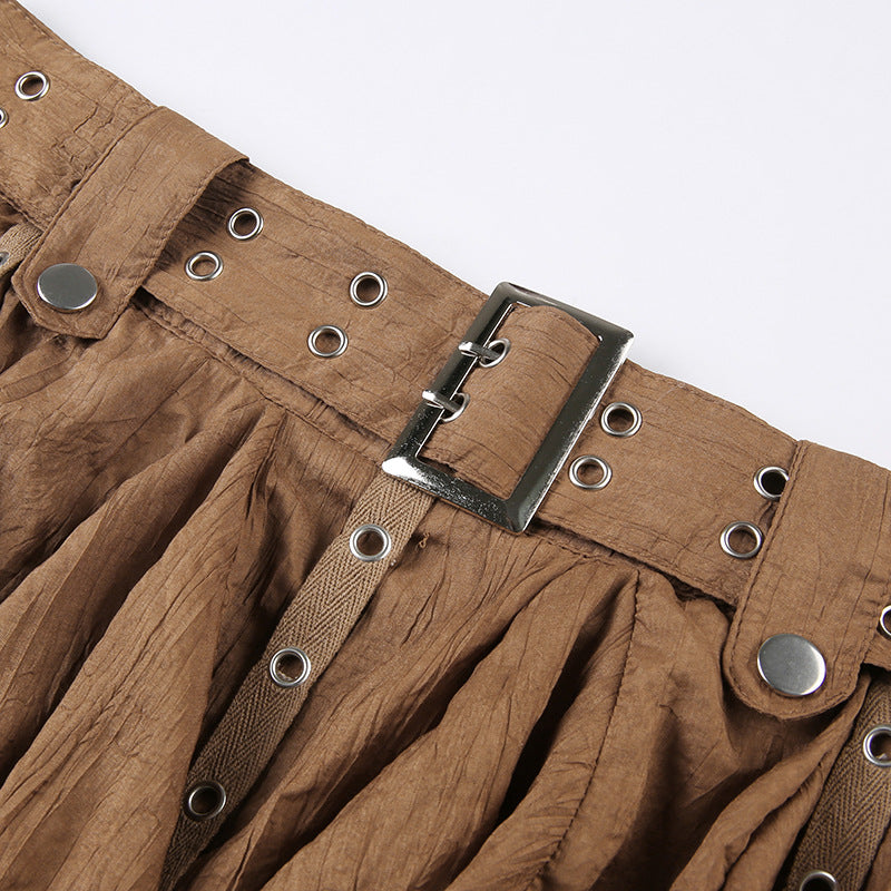 Fashion Low-Waist Metal Buckle Belt Irregular Ribbon Skirt 16