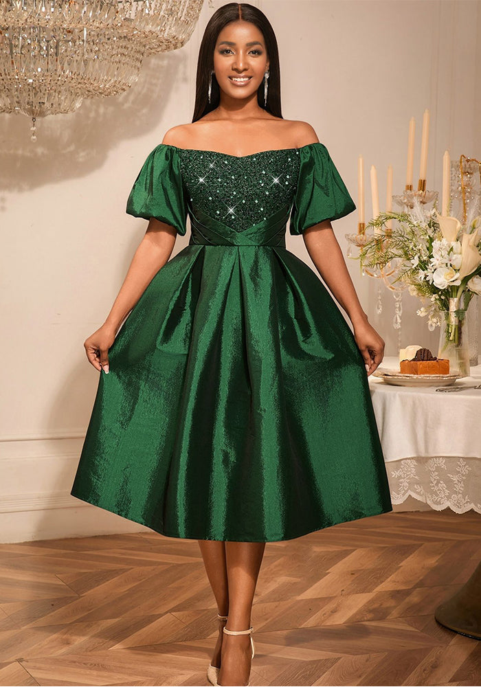 Women Retro Sexy Off Shoulder Elegant Sequin Formal Party Dress