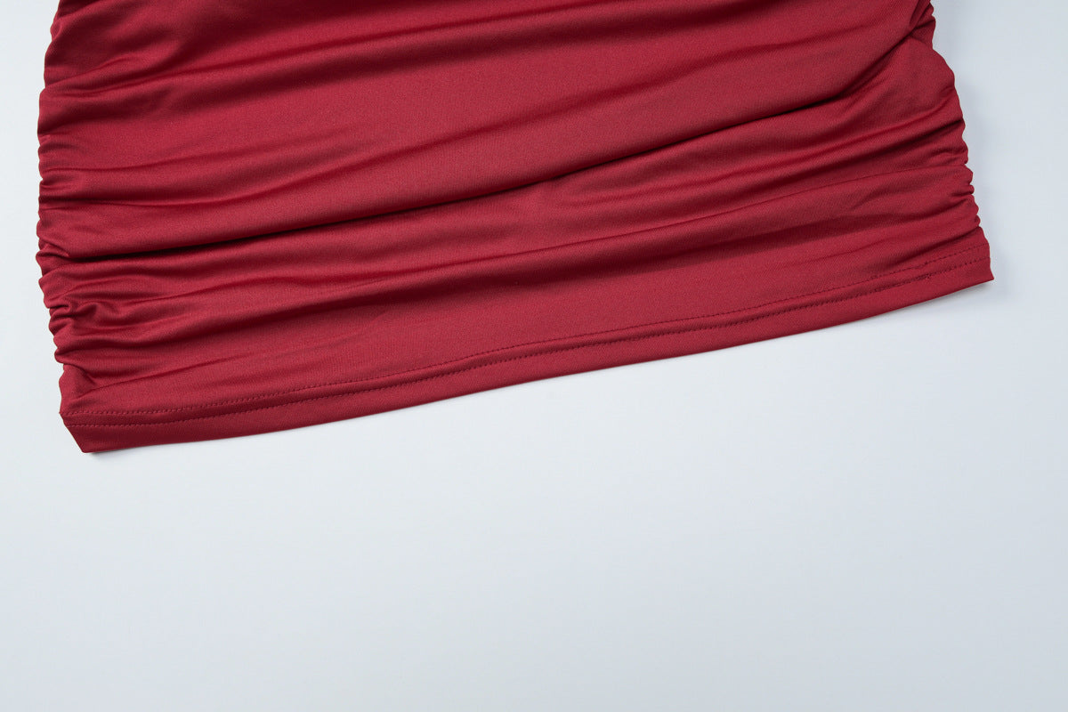 Women sexy strapless off-shoulder pleated bodycon dress 13