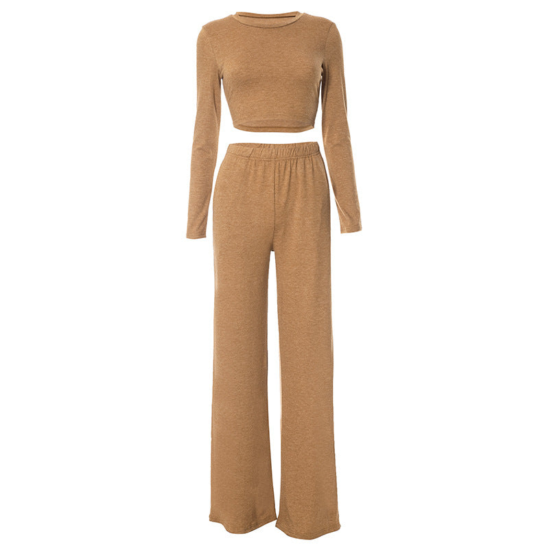 Women Autumn and Winter Long Sleeve Crop Top and Pant Casual Two-piece Set 9