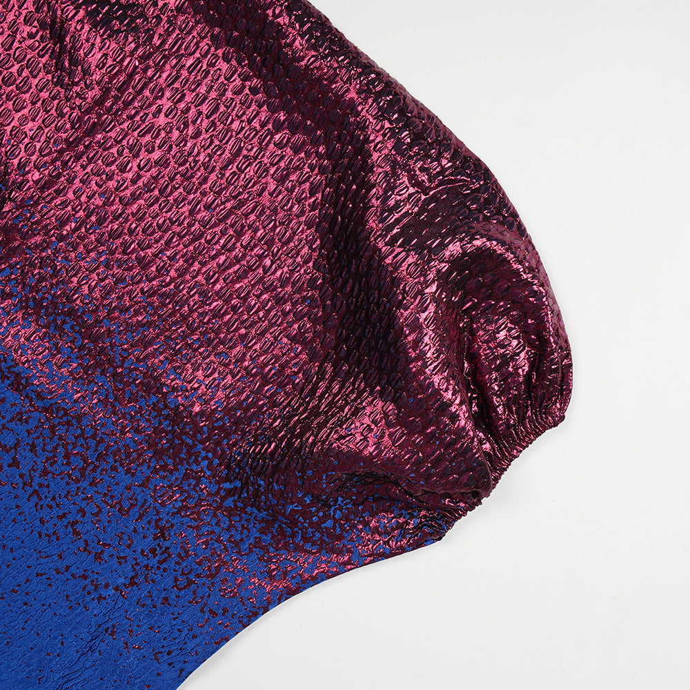 Plus Size African Women Bat Sleeves Colorblock Dress 10