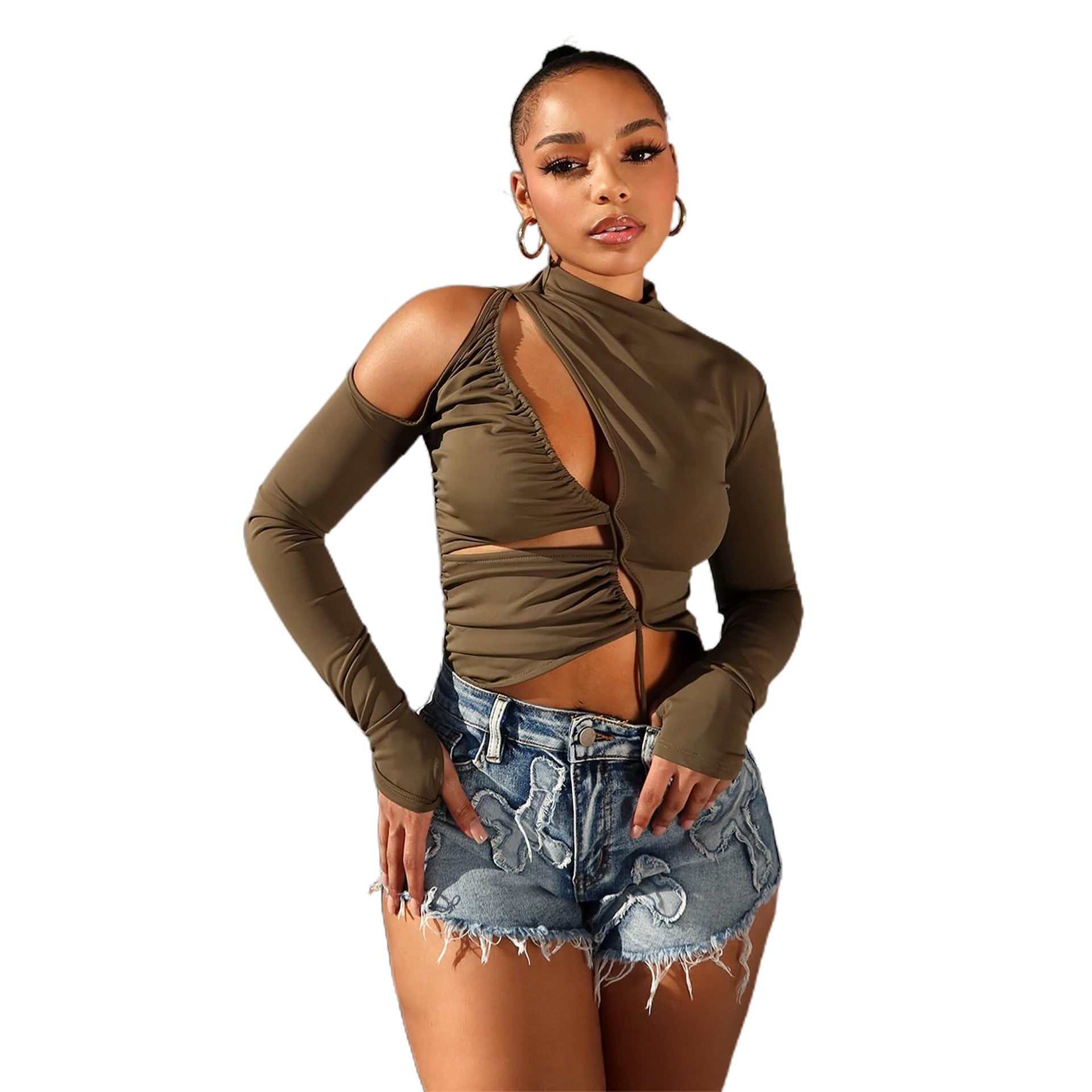 Women Embroidered Stretch Cross Denim Shorts 6