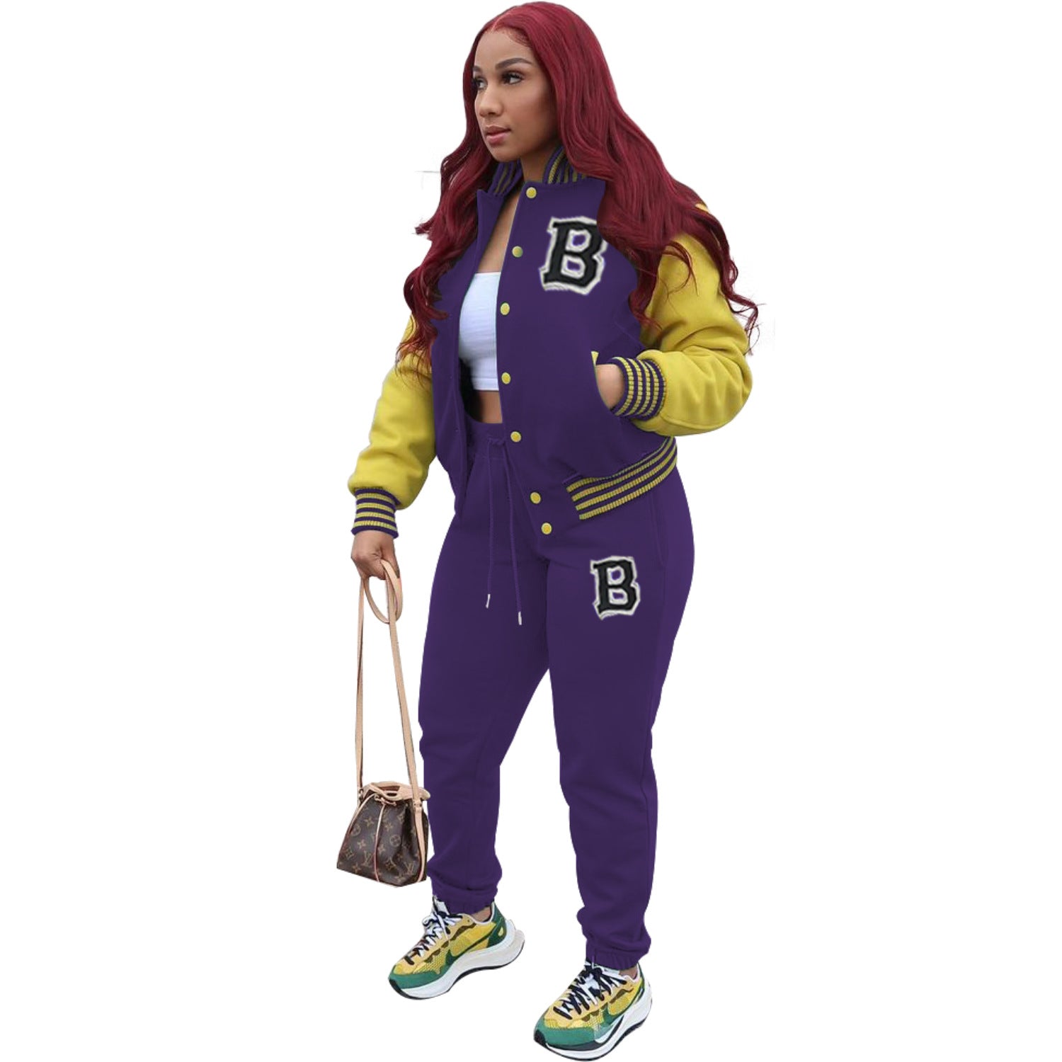 Women Letter Baseball Jacket and Pant Two-Piece Set 11