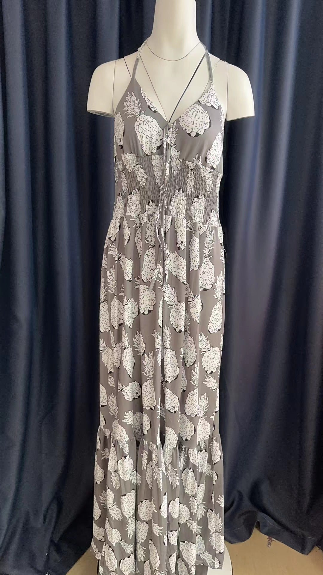 Halter Neck Strapless High Waist Printed Long Sexy Women's Dress 28