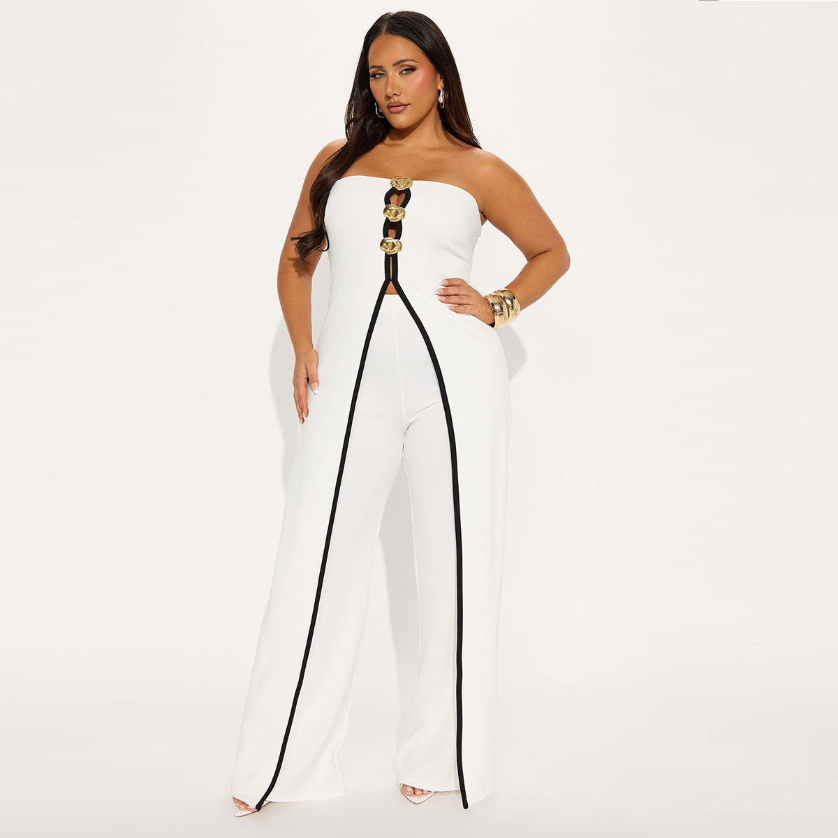 Women Strapless fake two-piece elegant party Jumpsuit 9