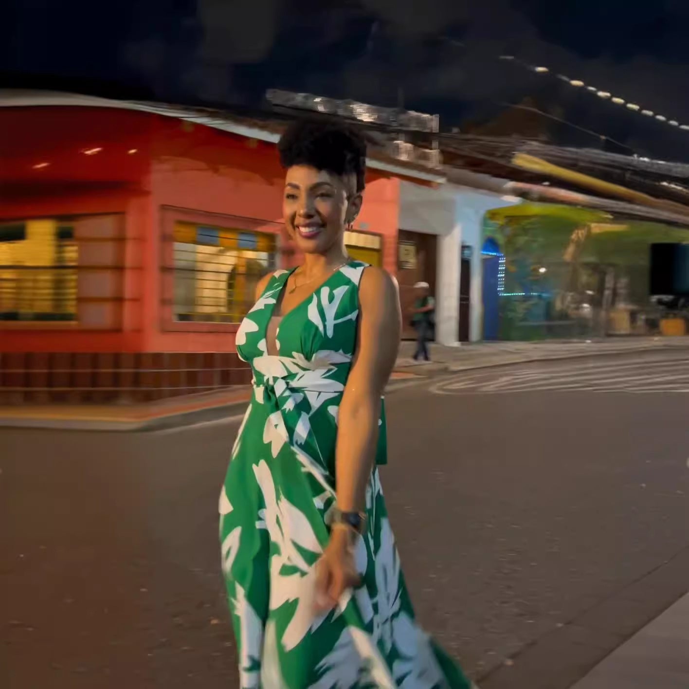 Women Summer Print Lace-Up Maxi Dress 4