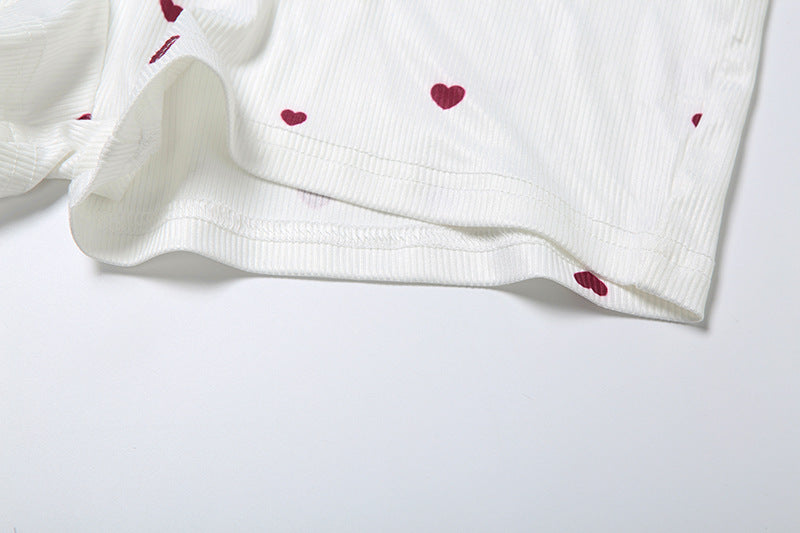 Women Summer Heart Print Vest Shorts Two Piece Set 23