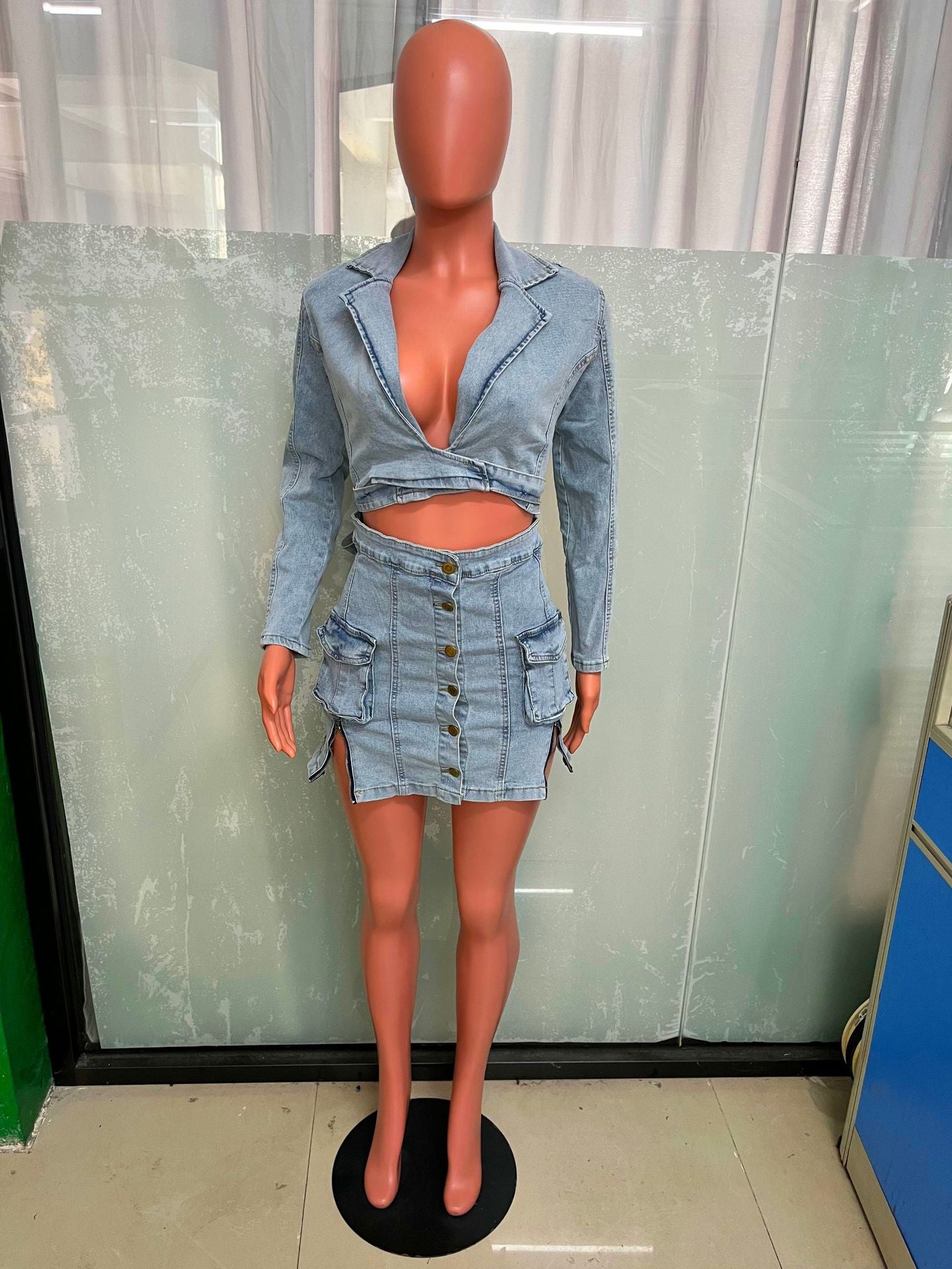 Women Sexy Long Sleeve Denim Dress 5