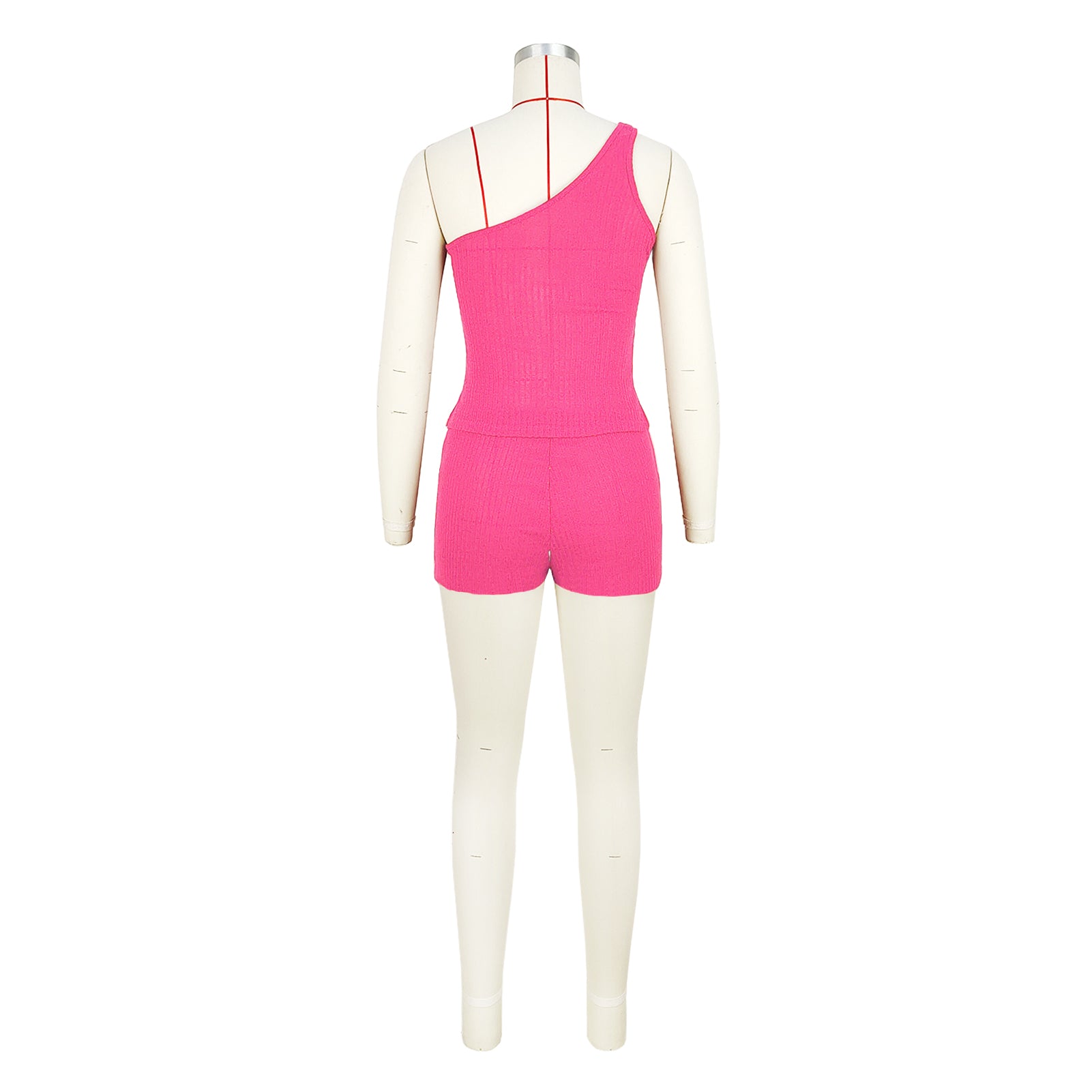 Women's One Shoulder Sleeveless Sweater Ribbed Shorts Two Piece Set 8