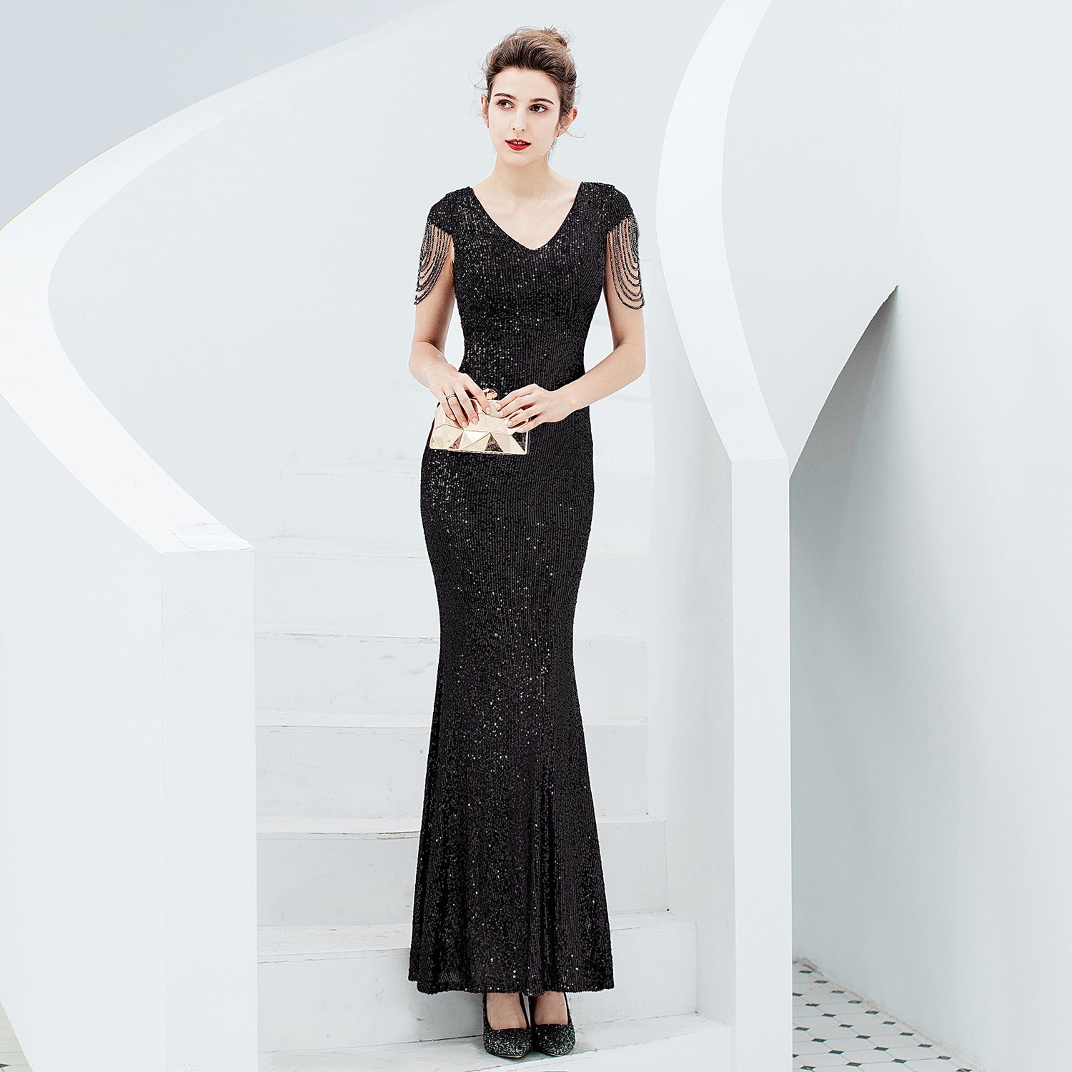 Women Formal Party Elegant Sequin Evening Dress 11