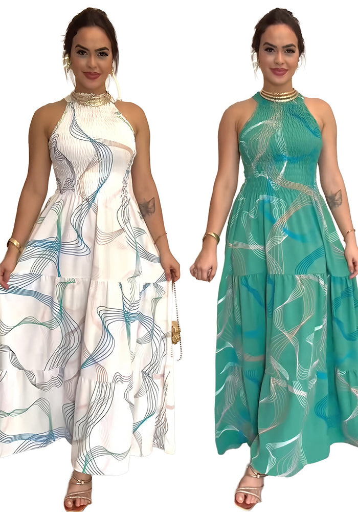 Women's Halter Neck Print Holidays Casual Sleeveless A-Line Dress