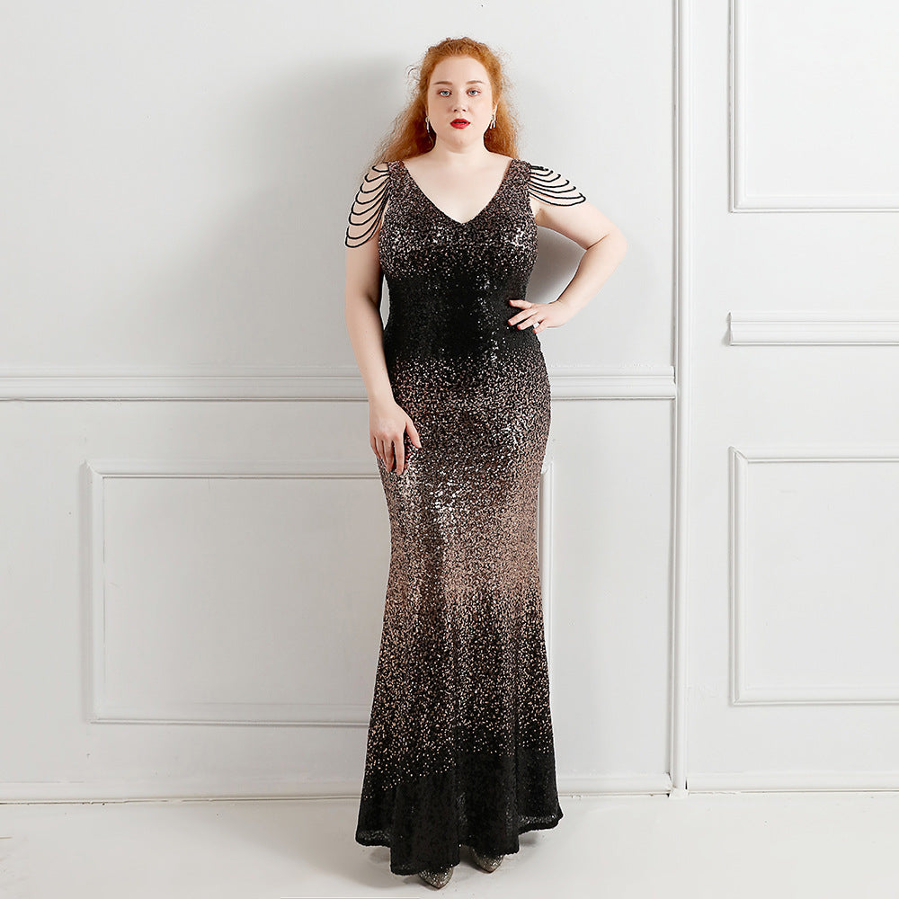 Plus Size Beauty Long Sequin  Formal Party Evening Dress 4