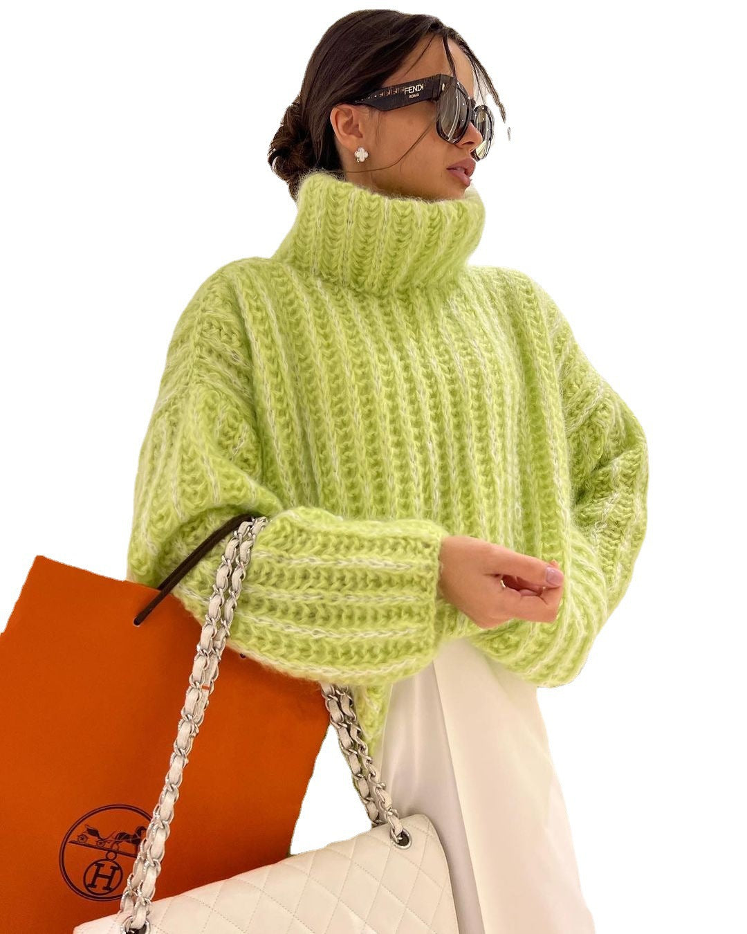 Women winter knitting outfit fluffy long sleeve sweater 9
