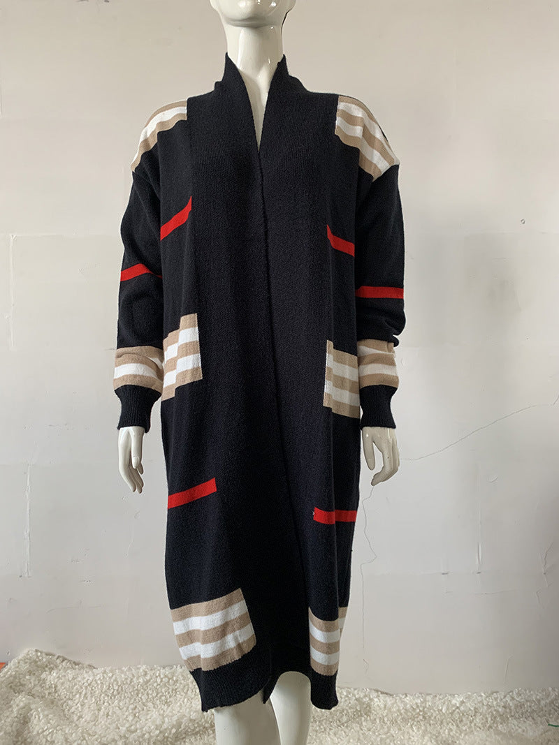 Long Striped Knitting Cardigan Loose Sweater Jacket 7