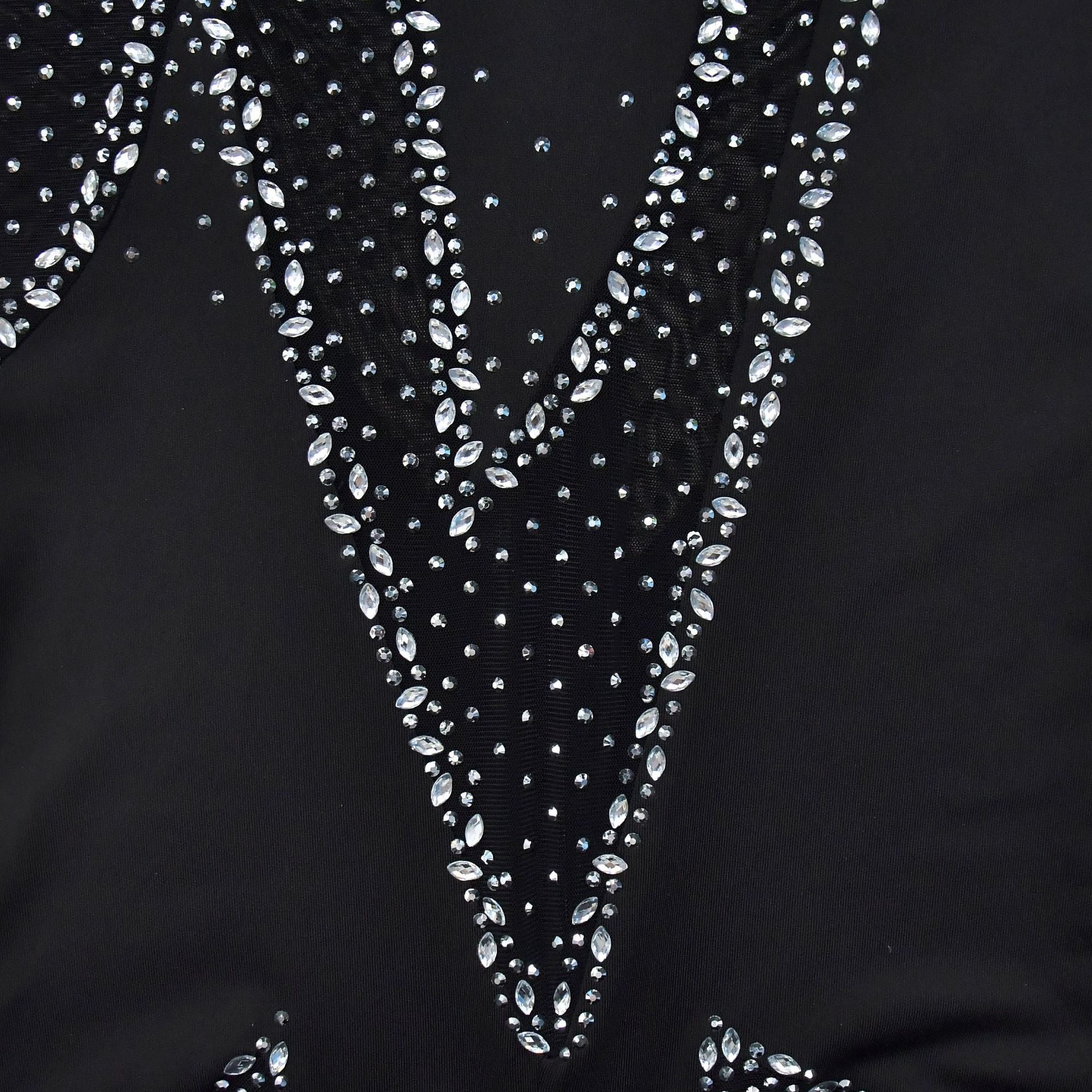 Fashion Women's Solid Color Beaded Mesh Long Sleeve Jumpsuit 14